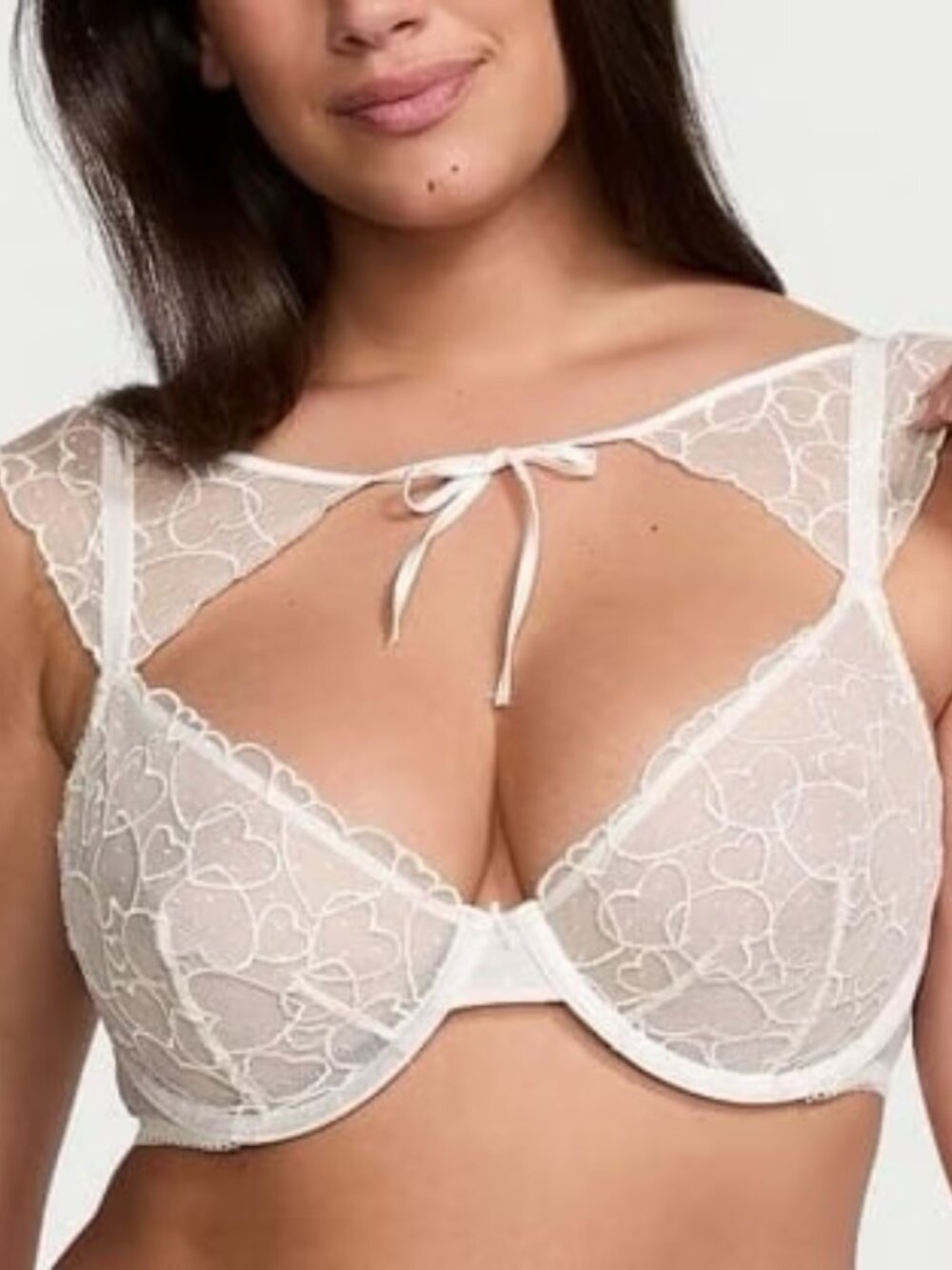 Victoria's Secret Tease Heart Lace Unlined Demi Bra Ivory 34D